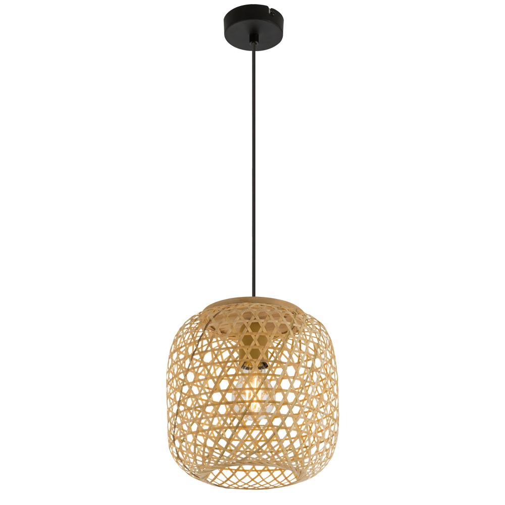 LED Decken Pendel Lampe Bambus Geflecht Wohn Zimmer Filament Hänge Leuchte natur - Bild 2