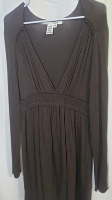 Max Studio Women's Medium Y2K Babydoll V Neck Empire Waist Brown Tunic Dress  | eBay