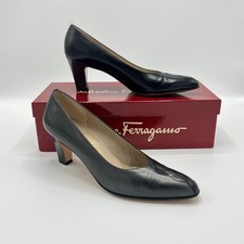 Vintage Salvatore Farragamo Black  Gray Leather Two-Tone Pumps Size 8 AAAA