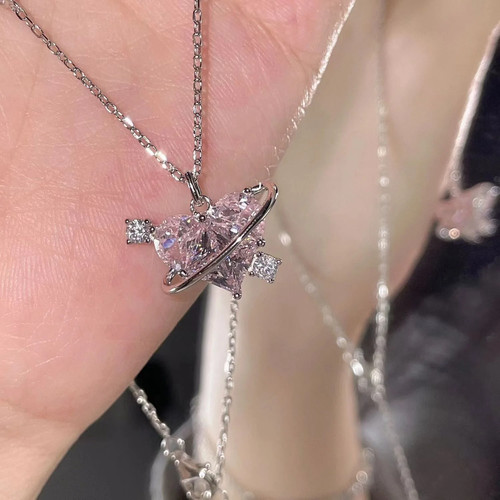 Heart Pendant Necklace Love Clavicle Chain Adjustable Sweet Charm Women Jewelry - Picture 6 of 17