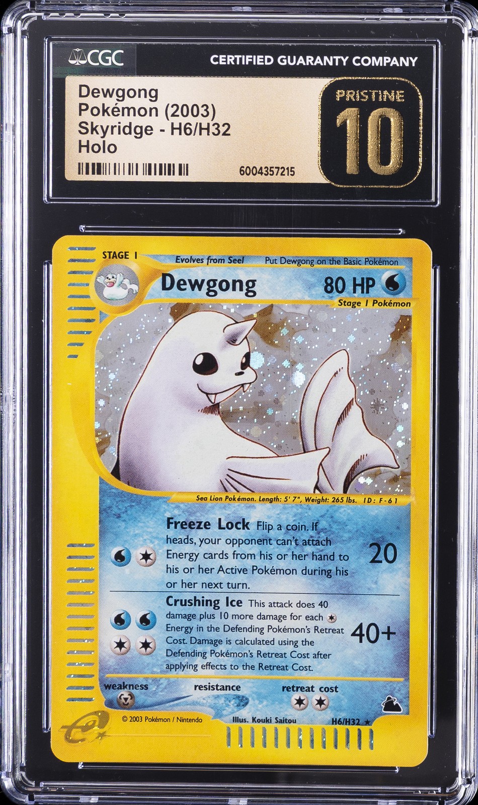 2003 POKEMON SKYRIDGE DEWGONG #H6/H32 E-READER WOTC HOLO RARE CGC 10 PRISTINE