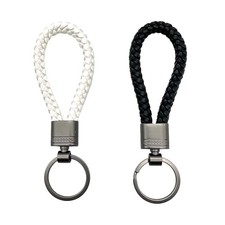 2 Pack Braided Leather Keychain, Handwoven Rope Strap Keychain for Women White