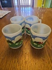 Set of 4 Vintage 1982 Nina ANCHOR HOCKING Milk Glass Mug Meadows Farm Barn Sheep