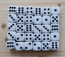 30 Würfel weiß, unbespielt,  Kunststoff , 16mm, Firma Noris. NEU