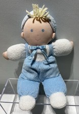 Eden Boy Baby Doll Plush Blue Terry Cloth Blonde Yarn Hair Blue Eyes Vintage