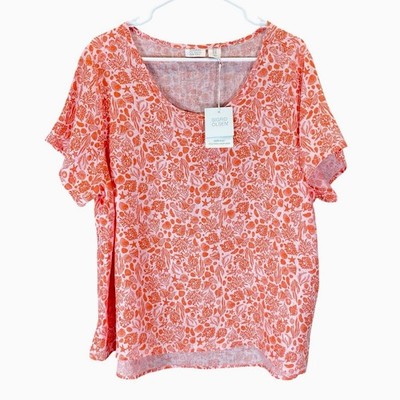 NEW Sigrid Olsen 100% Linen Tunic Womens 1X Orange Seashells Coastal Resort