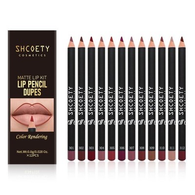 12PCS Lip Liner Pencil, Nice Color Precise Lining Creamy formula High Pigmented