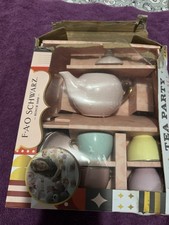 FAO Schwarz Hand-Glazed Ceramic Tea Party Set 9pc Kids Pretend Play Set