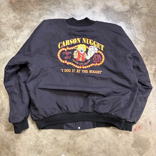 Vintage Hartwell Black Bomber Jacket Carson Nugget Casino Graphic USA Mens 2XL