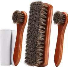 4 Pcs Horsehair Shoe Brush Set Polish Dauber Applicator Leather Boots Cleaner Bu
