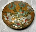 Vintage Gold Toned Brass & W/Enamel  White Floral Pattern Trinket Box - India
