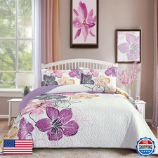 Djy 3 Pieces Quilt Set King Size Purple Floral Pattern Colourful Floral