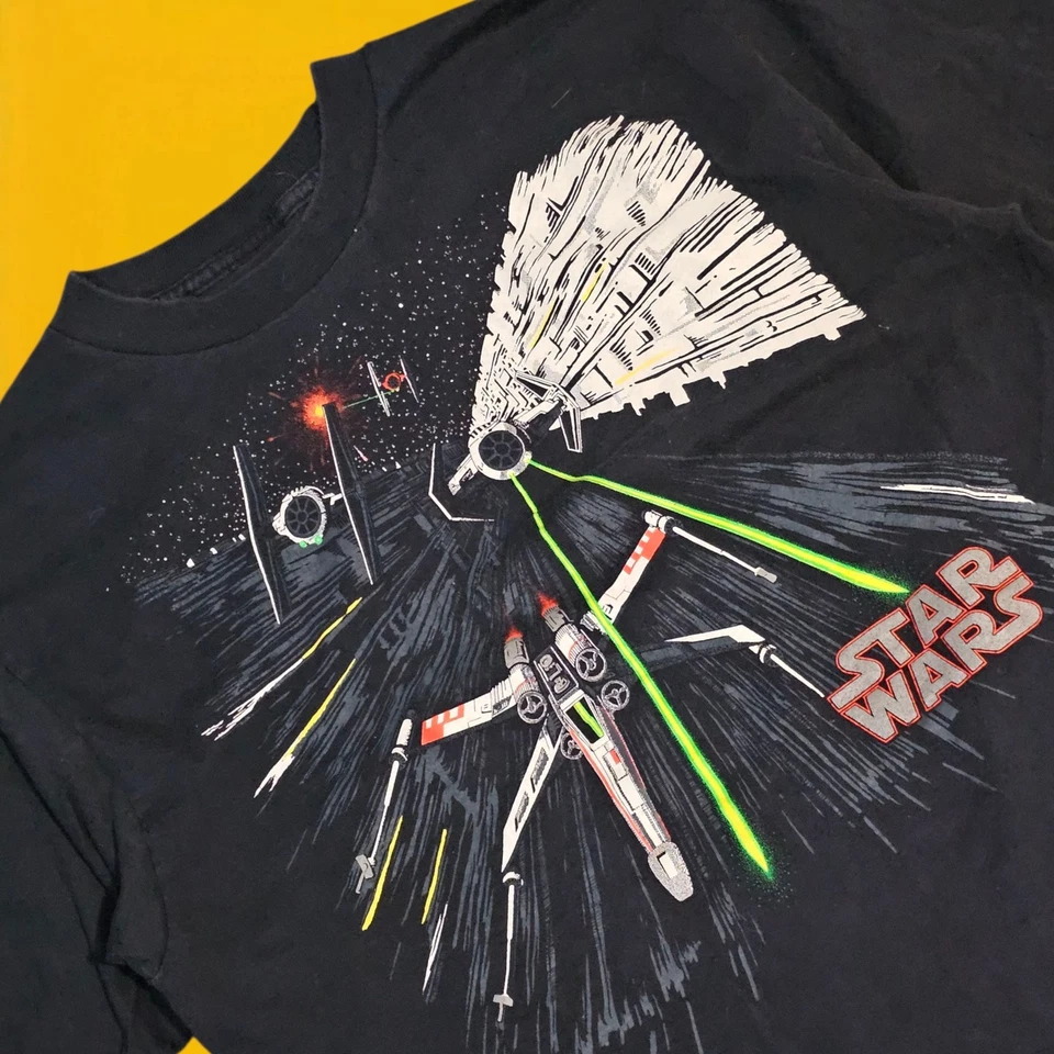 Camiseta De Colección Años 80 Star Wars Para Hombre Mediana Negra Puntada Única X-Wing Batalla Camiseta Foto 2 de 4