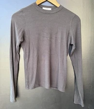 Joah Brown Black Crew Neck Ribbed Long Sleeve Shirt Sz M/L