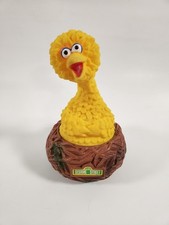 Vintage 70s Sesame Street Big Bird 7" Tall Toy Figure Sitting on Nest With Strap