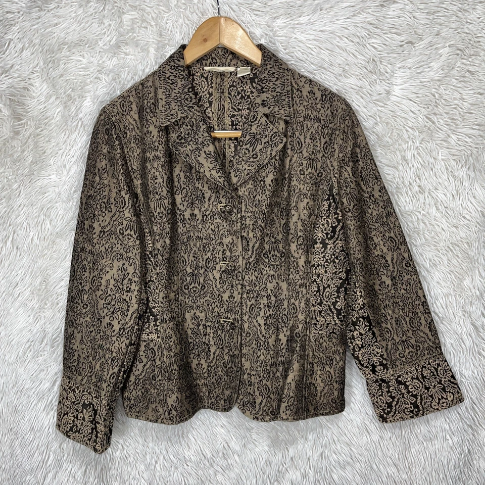 Chaqueta Blazer para Mujer J.Jill Talla 12 Negro Beige Floral Jacquard Texturizado Clásico Foto 2 de 4