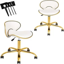 Ergonomic Salon Stool Saddle Stool with Backrest Adjustable 360° Swivel White