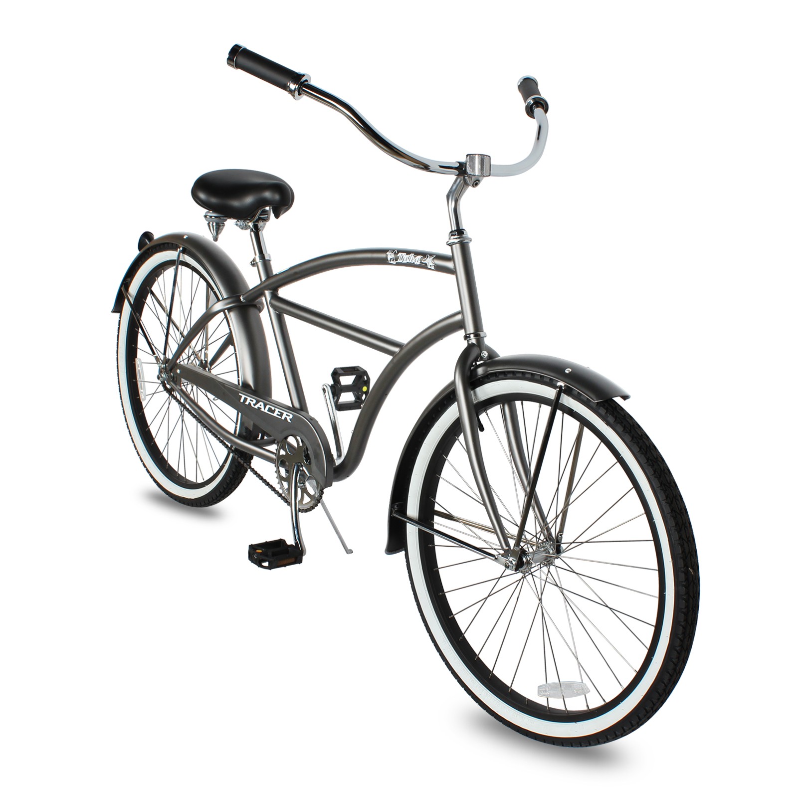 26 inch Beach Cruiser Bike For Men Single Speed Grey Coaster Brake City Bicycle