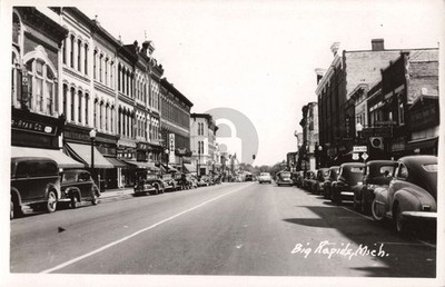Street View Big Rapids MI Michigan #4 RPPC Photo Postcard COPY