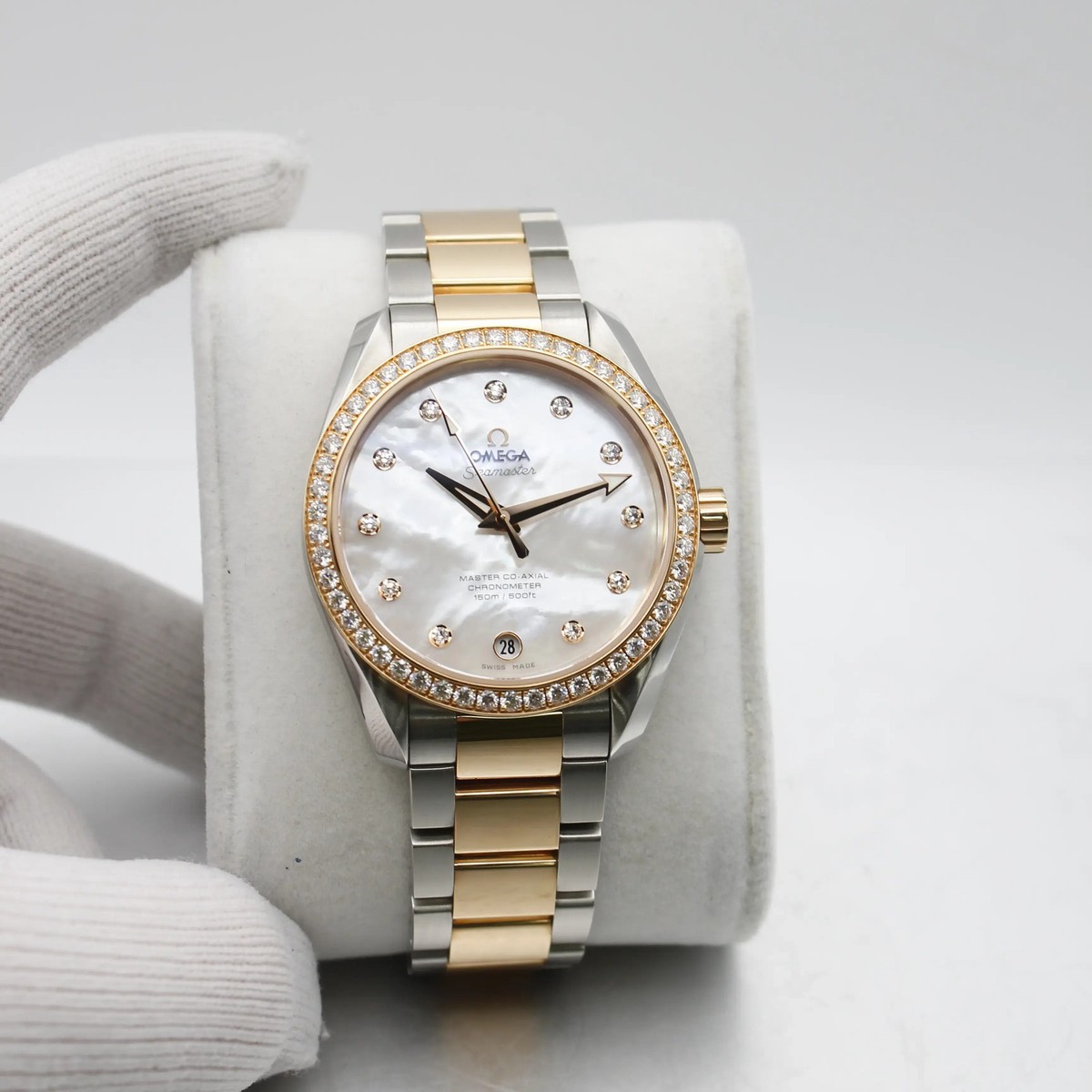 Omega Aqua Terra 18k Rose Gold Steel MOP Dial Ladies Watch 231.25