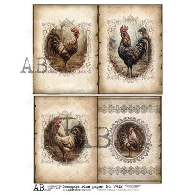 Chicken Vignette #7412 | A4 Rice Paper for Decoupage | AB Studios