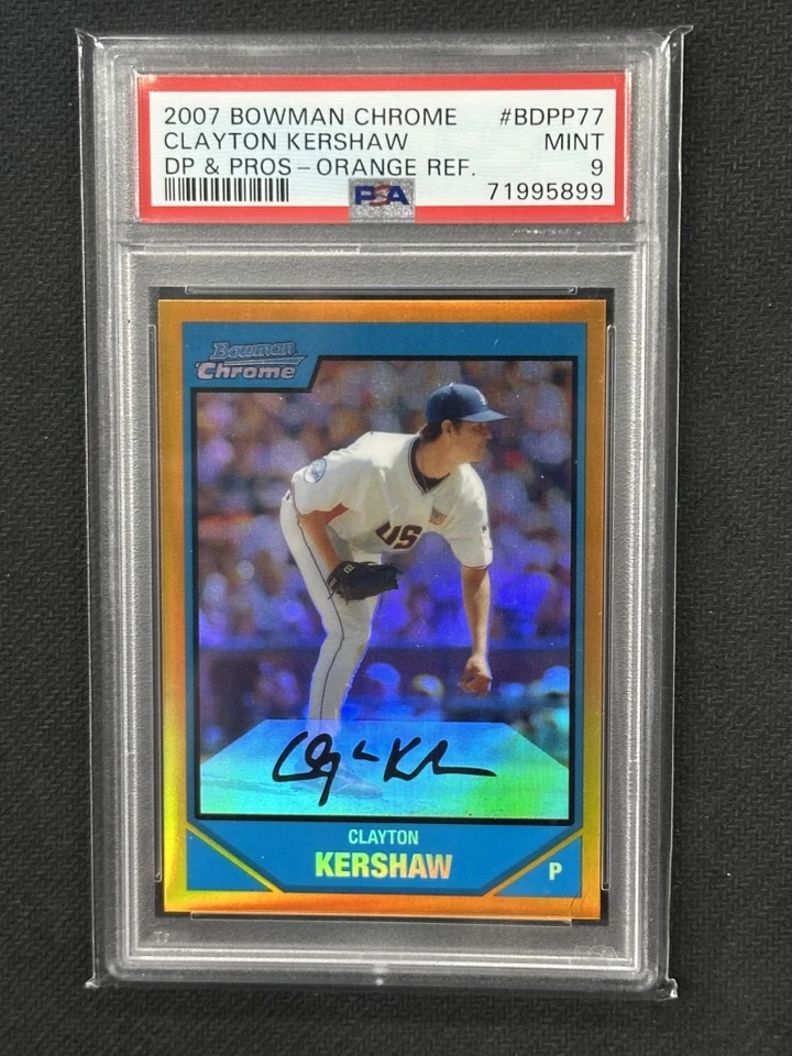 Clayton Kershaw 2007 Bowman Chrome Draft naranja PSA 9 Dodgers #BDPP77 15/25