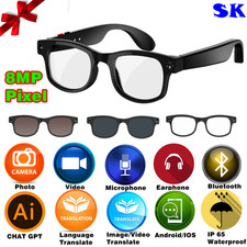 Bluetooth Smart Glasses with Speakers Eyewear Music translator Headphones Black