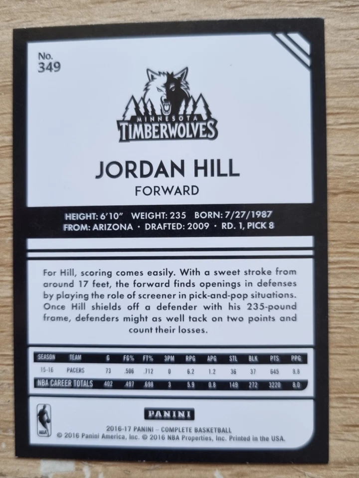 2016-17 Panini Complete Silver #349 Jordan Hill - Timberwolves - image 2 of 2