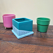 3 Small Glazed Ceramic Plant Pots