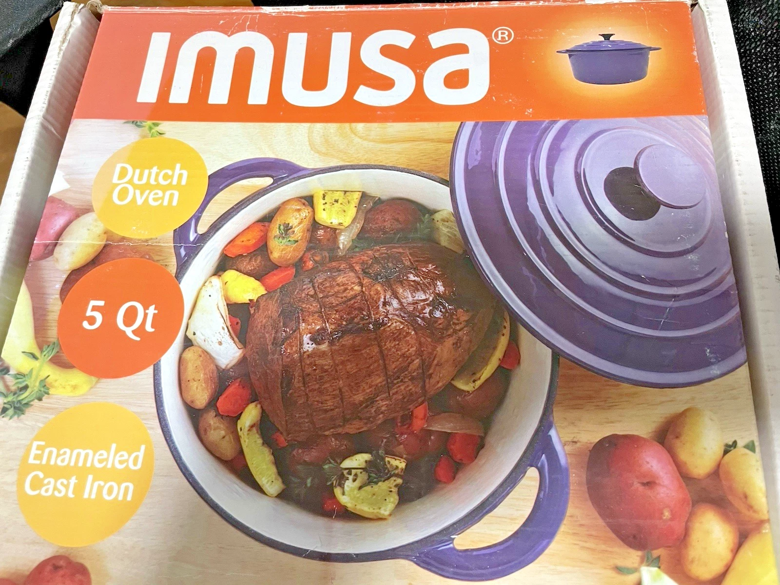 Dk PURPLE NIB IMUSA Enamled Cast Iron Pot/Dutch Oven 5 Qt Oven Safe Cooks Evenly