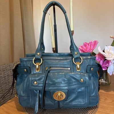 Coach Hampton Leather Lindsay Handbag Teal 12475 Teal Blue Leather Gold Hardware