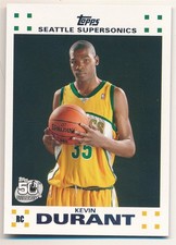 KEVIN DURANT 2007/08 TOPPS #2 RC ROOKIE CARD WHITE SEATTLE SUPERSONICS MINT SP. rookie card picture