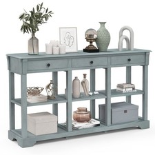 3-Tier Console Table Wooden Sofa Side Table W/ Storage Shelves & 3 Drawers