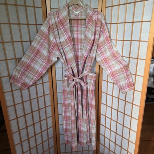 Cherokee Women Robe 2XL-3XL Plaid Linen/Cotton Blend Pockets Lounger Lightweight - Picture 2 of 14