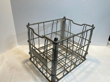 Vintage Milk Crate Marigold Galvanized Wire Metal Cream 6 Bottle Dairy