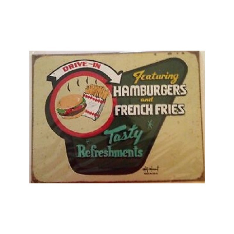 Plaque métal Hamburgers 30x40cm pour relooker une cuisine rapidement