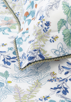 New Yves Delorme Queen Duvet Cover 92x92 Flora White Blue Flower Bird France NWT