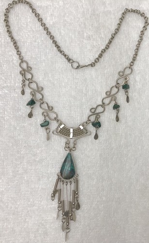 Alpaca (German) Silver Necklace 15” Natural Dark Turquoise - Bild 5 von 5
