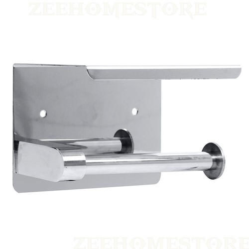Toilet Paper Roll Holder Wall-Mounted With Mobile Phone Storage Bathroom Shelf - Picture 9 of 14