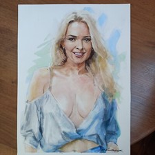 Original watercolor painting. Beautiful girl portrait. Minimalist illustration