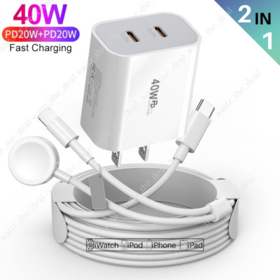 Magnetic Cable USB C Plug Fast Charger For Apple Watch 8/7/6/5/4/3/2/1/SE iPhone