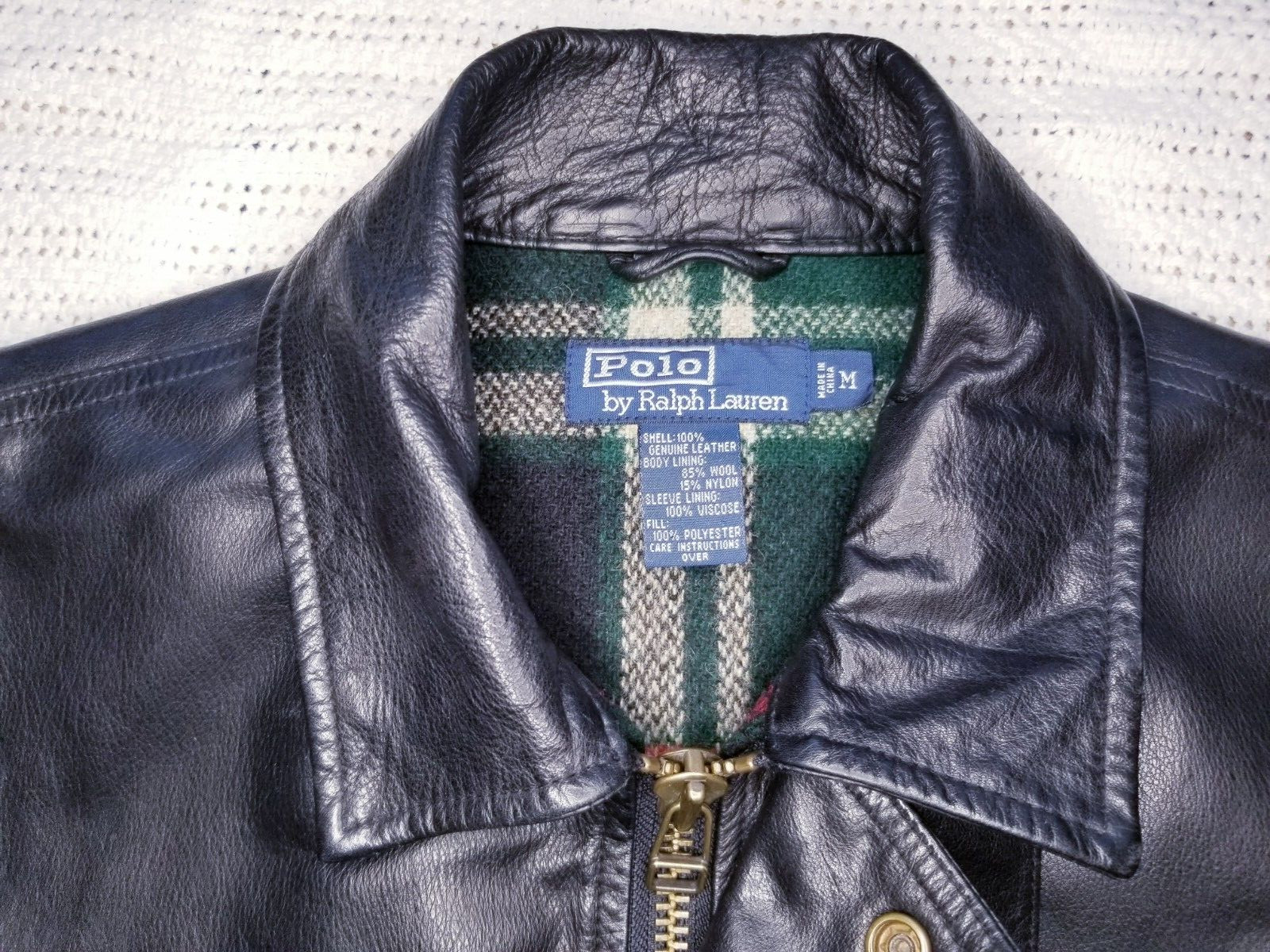 POLO RALPH LAUREN MEN MEDIUM LEATHER JACKET WOOL LINING 7 POCKETS BIKER VINTAGE image 7
