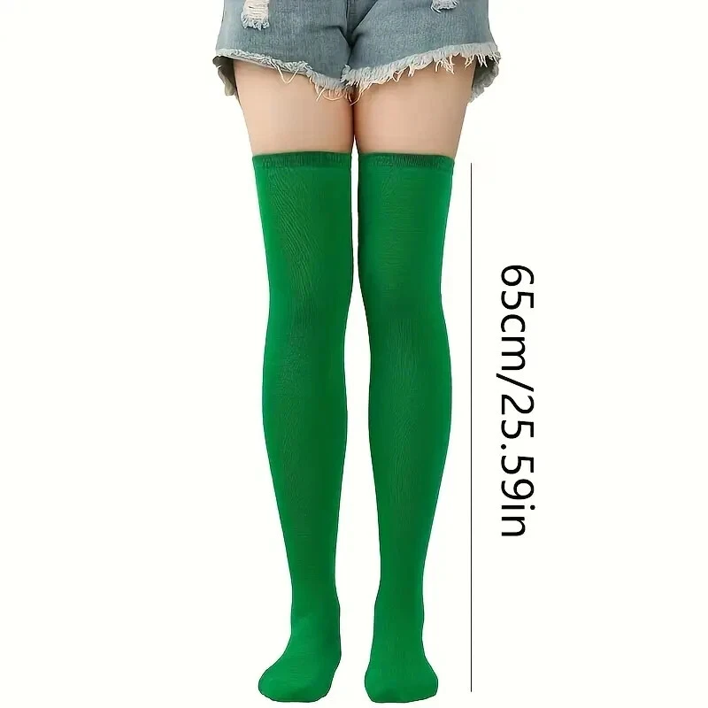 1 Pair Solid Warming Thigh High Stockings, Colorful Party Over The Knee Socks - Изображение 2 из 4