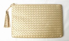 Virginia Wolf Women's  Women's Metallic Mimi Woven Pouch CA4 Gold One Size NWT