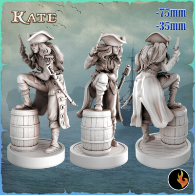 Kate, pirate girls - 1/24 75mm Large scale artistic/pinup resin model RKS3D