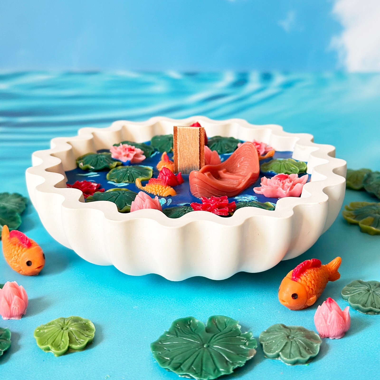 Lotus Pond Candle Home Decor Handmade Unique Gift for Her Flower Candle