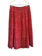 Vintage LESLIE FAY Red Pleated Skirt Abstract Design Stretch Waist - Size 10