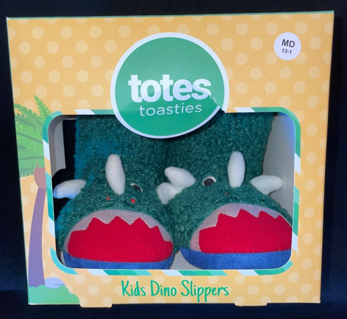 New Totes Toasties KIDS Dino Dinosaurs SLIPPERS New In Box Kids M - Main Image