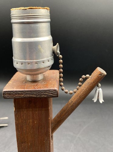 Antique wood Handmade Water Well Pull Chain Table Lamp Rusic Farmhouse Decor 9" - Picture 8 of 12