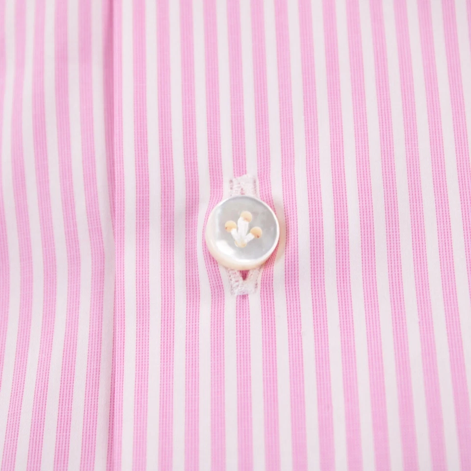 Camisa de vestir Barba nueva con etiquetas talla 15 38 rosa con rayas blancas 100 % algodón Foto 4 de 4